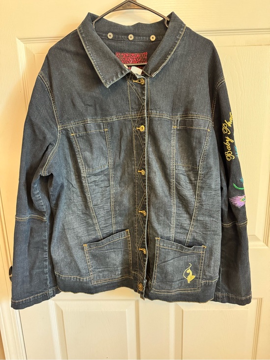 Baby Phat Jackets & Blazers - Women’s Baby Phat Dark Blue Denim Jacket with Yellow Embroidery